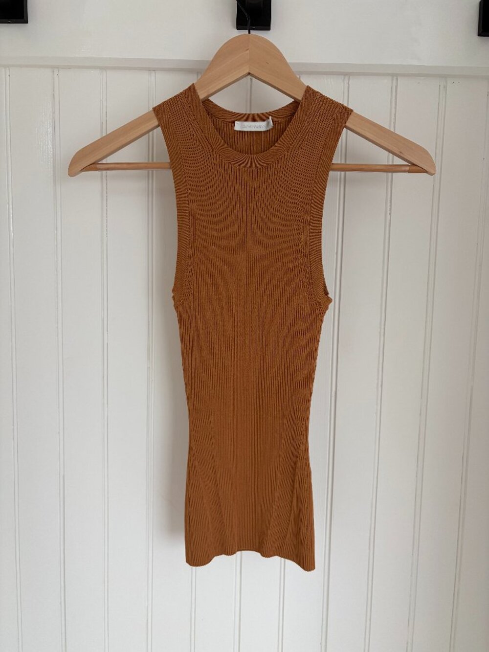 Zimmermann Ribbed Knit Sleeveless Tank Top Camel Caramel Sz 0P Petite XS Crew